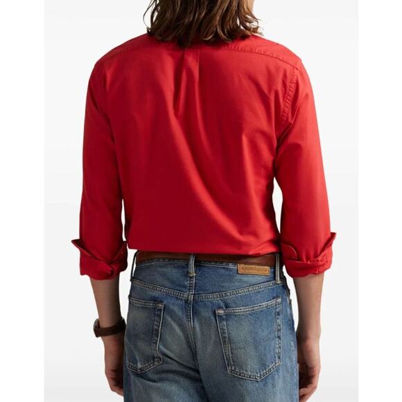 Ralph Lauren Logo Shirt Button Down Long Sleeve Cotton Twill Red Blue Size XXL - Picture 3 of 14